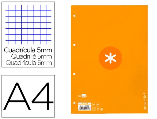 ANTARTIK - RECAMBIO LIDERPAPEL A4 80 HOJAS 90G/M2 CUADRO 5 MM 4 TALADROS 1 BANDA MARCO COLOR MOSTAZA (Ref.RX04)