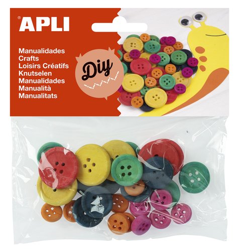 APLI - BOTONES DE MADERA COLORES SURTIDOS BOLSA DE 30 (Ref.13481)