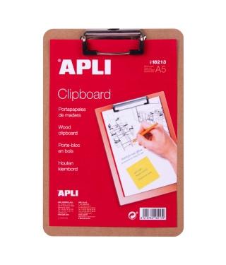APLI - CARPETA A5 CM CON PINZA Y BASE MADERA (Ref.18213)