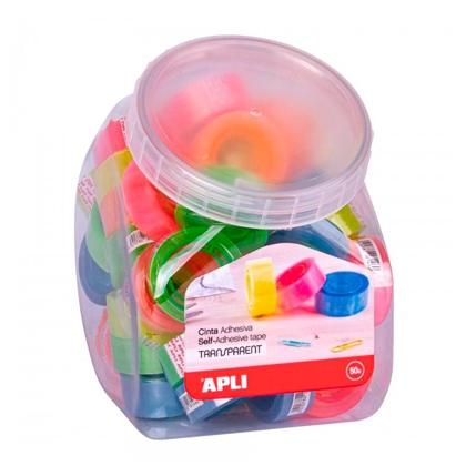 APLI - CINTA ADHESIVA TRANSPARENTE 19MM X 20M COLORES SURTIDOS FLUORESCENTES -EXPOSITOR 50U- (Ref.18146)