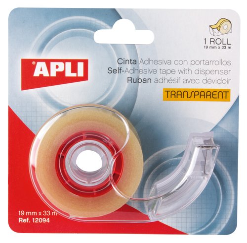 APLI - CINTA ADHESIVA TRANSPARENTE rollo 33x19 con MINI PORTARROLLOS (Ref.12094)