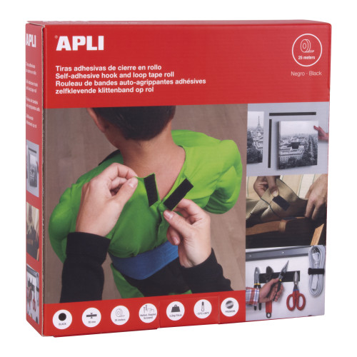 APLI - CINTA VELCRO ADHESIVA 2cm x 25m NEGRO (Ref.17018)