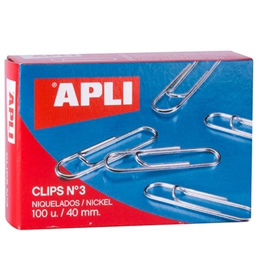 APLI - CLIPS NIQUELADOS Nº 3 - 40MM CAJA DE 100 -10 CAJAS- (Ref.11712)