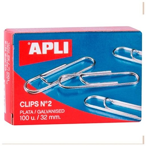 APLI - CLIPS PLATEADOS Nº 2 - 32MM CAJA DE 100 -10 CAJAS- (Ref.11714)