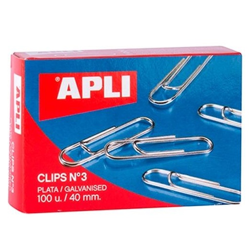 APLI - CLIPS PLATEADOS Nº 3 - 40MM CAJA DE 100 -10 CAJAS- (Ref.11715)