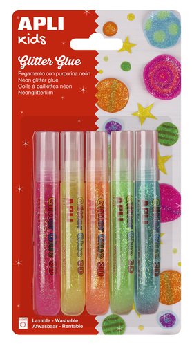 APLI - COLA GLITTER GLUE LAPIZ NEON 5x13ml (Ref.13224)