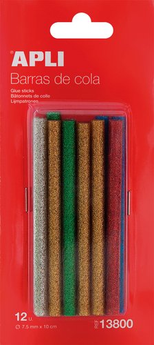 APLI - COLA TERMOFUSIBLE en BARRA GLITTER COLORES blister de 12 (Ref.13800)