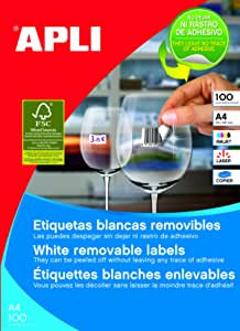 APLI - ETIQUETAS ADH.IMPR. A4 BLANCA C.RECTOS REMOVIBLE CAJA 100h 38x21,2 mm 6.500 uds.(0) (Ref.3052)