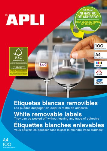 APLI - ETIQUETAS ADH.IMPR. A4 BLANCA C.RECTOS REMOVIBLE CAJA 100h 48,5x16,9 mm 6.800 uds.(0) (Ref.3053)