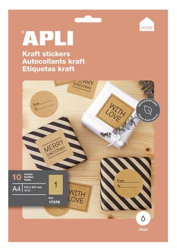 APLI - ETIQUETAS ADH.IMPR. KRAFT CAJA 10h C.RECTOS A4 10uds. (Ref.17376)