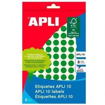 APLI - ETIQUETAS ADH.MANUALES BOLSA COLOR VERDE 8h REDONDAS Ø 10 mm 1.008 uds.(0) (Ref.2733)