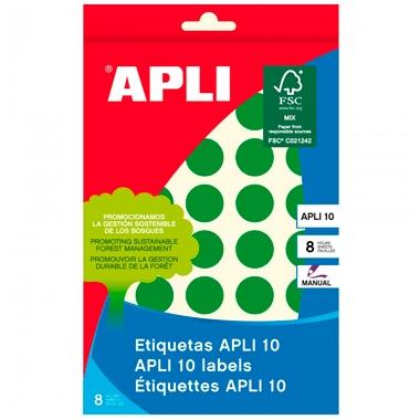 APLI - ETIQUETAS ADH.MANUALES BOLSA COLOR VERDE 8h REDONDAS Ø 19 mm 320 uds.(0) (Ref.2745)