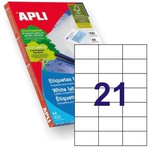 APLI - ETIQUETAS BLANCO PARA LÁSER Y FOTOCOPIADORAS / 70,0 X 42,4 MM / CANTOS RECTOS - 250 HOJAS- (Ref.2521)