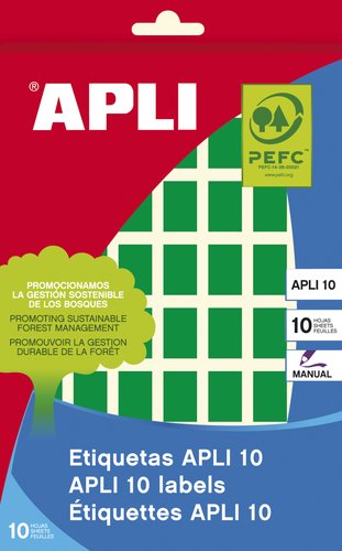 APLI - ETIQUETAS MANUALES 10 12X18MM VERDE 8 HOJAS (Ref.2753)