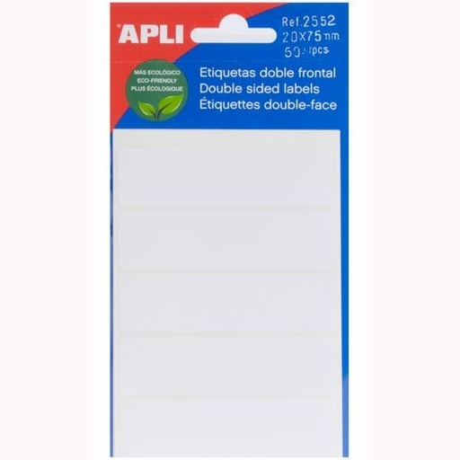 APLI - ETIQUETAS MANUALES DOBLE FRONTAL 20X75MM 5 HOJAS BLANCO (Ref.2552)