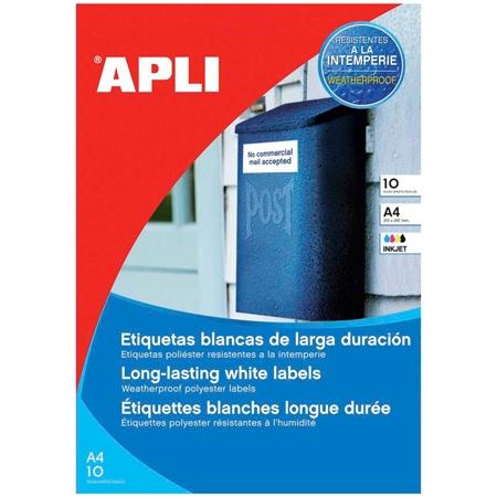 APLI - ETIQUETAS POLIESTER BLANCO PARA LÁSER Y FOTOCOPIADORAS /63,5 X 33,79 MM / CANTOS ROMOS - 10 HOJAS- (Ref.16683)