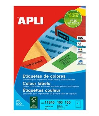 APLI - ETIQUETAS ROPAS PERMANENTES PARA INKJET, LÁSER Y FOTOCOPIADORAS / 210 X 297 MM/ CANTOS RECTOS - 100 HOJAS- (Ref.11840)