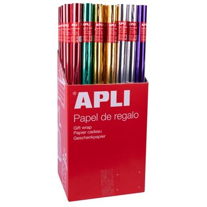 APLI - EXPOSITOR PAPEL DE REGALO METALIZADO ROLLO 0,7X2M COLORES SURTIDOS -55U- (Ref.13643)