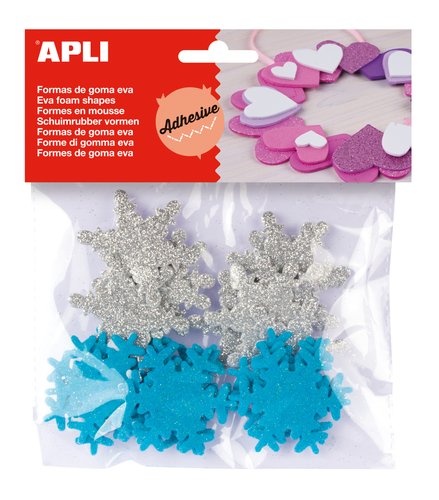 APLI - GOMA EVA FORMAS ADHESIVAS con PURPURINA COPO NIEVE BOLSA de 22 (Ref.13488)