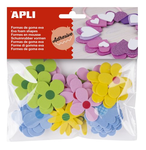 APLI - GOMA EVA FORMAS ADHESIVAS FLORES BOLSA de 40 (Ref.15140)