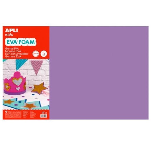 APLI - GOMA EVA HOJA 40x60 cm MORADO PAQUETE de 5 (Ref.12767)