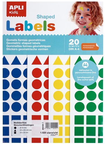 APLI - GOMETS BLISTER 20h A4 FIGURAS GEOM. (CL.,TR.,CD.) 20 mm 4 col.surt.(AM-AZ-RJ-VD) 1.920 uds. (0) (Ref.5151)