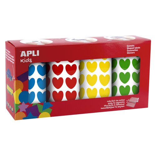 APLI - GOMETS CORAZONES PERMANENTES 20X18MM 7080U PACK 4 ROLLOS C/SURTIDOS (Ref.19502)