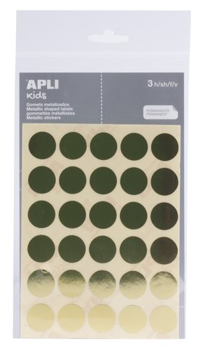 APLI - GOMETS METALIZADOS BOLSA 3h CIRCULO Ø 20 mm ORO 90 uds. () (Ref.11808)