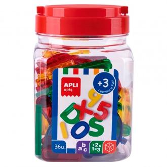 APLI - JUEGO EDUCATIVO KIDS LETRAS Y NUMEROS TRANSPARENTES BOTE DE 36 UD. (Ref.17493)