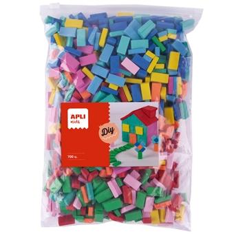 APLI - MINI LADRILLOS GOMA EVA 20X10X5MM BOLSA DE 700 C/SURTIDOS +4 AÑOS (Ref.18749)