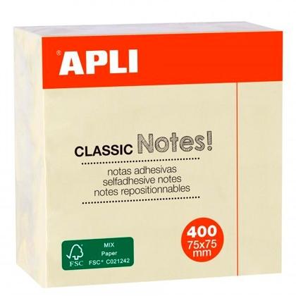 APLI - CUBO 400 NOTAS ADHESIVAS 75x75mm AMARILLO (Ref.11597)