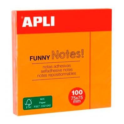 APLI - NOTAS ADHESIVAS FUNNY 75X75MM BLOC 100H NARANJA FLUORESCENTE -12U- (Ref.11900)