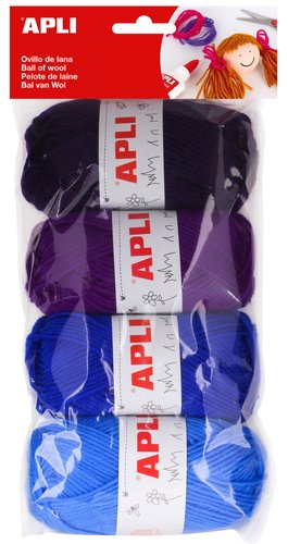 APLI - OVILLOS DE LANA 50 gr. TONOS AZULES PACK DE 4 (Ref.14092)