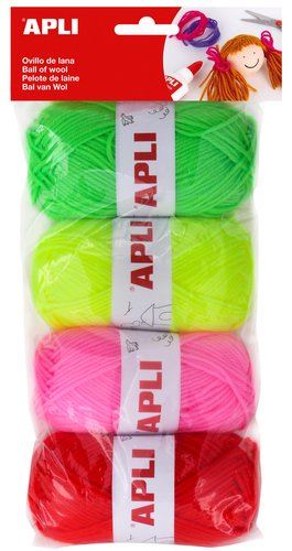 APLI - OVILLOS DE LANA 50 gr. TONOS FLUOR PACK DE 4 (Ref.14093)