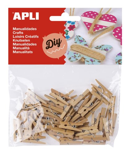 APLI - PINZAS MINI 25x3 MADERA NATURAL BOLSA de 45 (Ref.13478)
