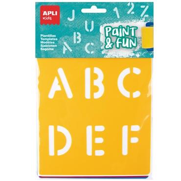 APLI - PLANTILLAS DE FORMAS LETRAS Y NÚMEROS PAINT & FUN PP FLEXIBLE BOLSA DE 6 SURTIDOS (Ref.19407)