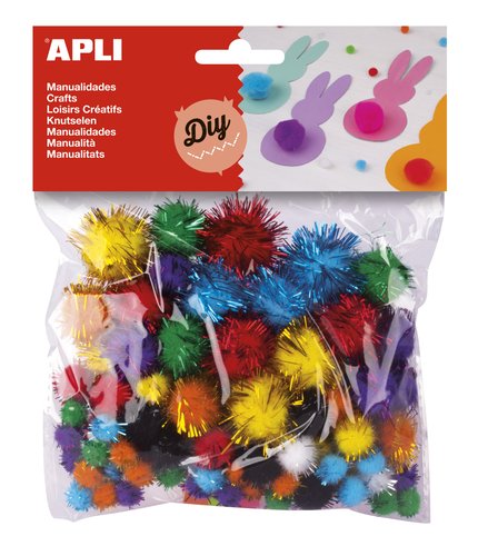 APLI - POM POM COLORES BRILLANTES SURTIDOS BOLSA de 78 (Ref.13062)