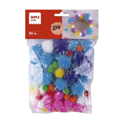 APLI - POMPONES GLITTER BOLSA DE 80 C/SURTIDOS +4 AÑOS (Ref.19366)