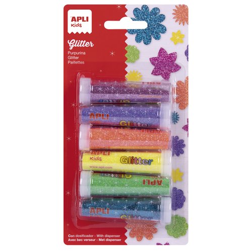 APLI - PURPURINA EN POLVO BRILLANTE BOTE DE 6 SURTIDOS (Ref.17609)