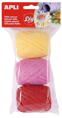 APLI - RAFIA NATURAL 30 m COLORES CANDY BOLSA de 3 (Ref.14415)
