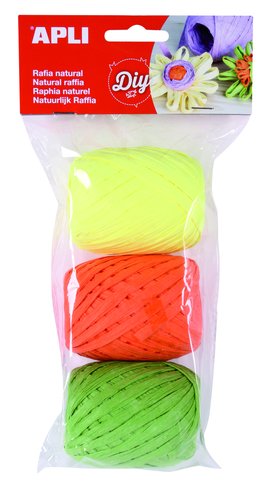 APLI - RAFIA NATURAL 30 m COLORES FLUOR BOLSA de 3 (Ref.14412)