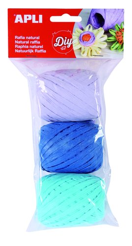 APLI - RAFIA NATURAL 30 m COLORES MARINE BOLSA de 3 (Ref.14414)