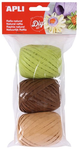 APLI - RAFIA NATURAL 30 m COLORES NATURE BOLSA de 3 (Ref.14413)