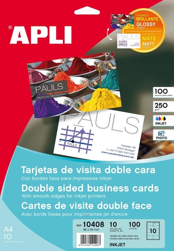APLI - TARJETAS VISITA DOBLE CARA BLANCO PARA INKJET, LÁSER Y FOTOCOPIADORAS / 210 X 297MM / MICROPERFORADO 250GR 10 HOJAS (Ref.10408)