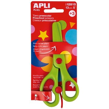 APLI - TIJERAS PREESCOLAR AMBIDIESTROS 13CM ASIMÉTRICAS +3 AÑOS VERDE -BLISTER- (Ref.12815)