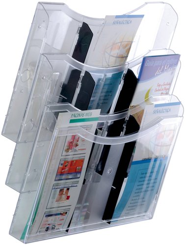 ARCHIVO 2000 - EXPOSITOR MURAL ARCHIPLAY 3 COMPARTIMENTOS DIN A4 HORIZONTAL 100X3325X360 MM CRISTAL TRANSPARENTE (Ref.6133 CS TP)