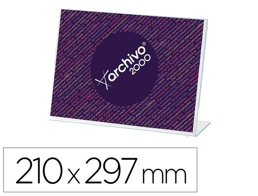 ARCHIVO 2000 - EXPOSITOR SOBREMESA CON FORMA L POLIESTIRENO TRANSPARENTE DIN A4 HORIZONTAL DOBLE CARA (Ref.11004 CS TP)