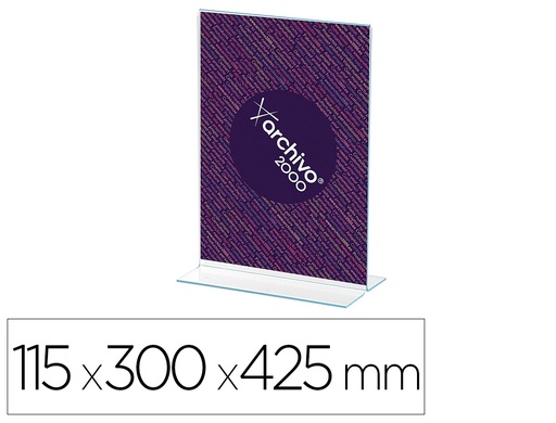 ARCHIVO 2000 - EXPOSITOR SOBREMESA CON FORMA T POLIESTIRENO TRANSPARENTE DIN A3 VERTICAL DOBLE CARA 115X300X425 MM (Ref.21103 CS TP)