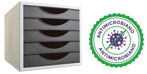 ARCHIVOTEC - MODULO 5 CAJONES ARCHIVO 2000 ANTIMICROBIANO SANITIZED NEGRO (Ref.4005AM NE)