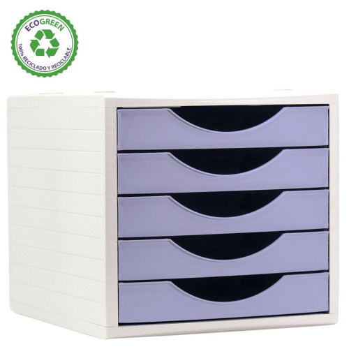 ARCHIVOTEC - MÓDULO ECOGREEN 100% RECICLADO Y RECICLABLE 5 CAJONES MALVA PASTEL 340X270X260 MM ARCHIVO 2000 (Ref.4005 ML PS)